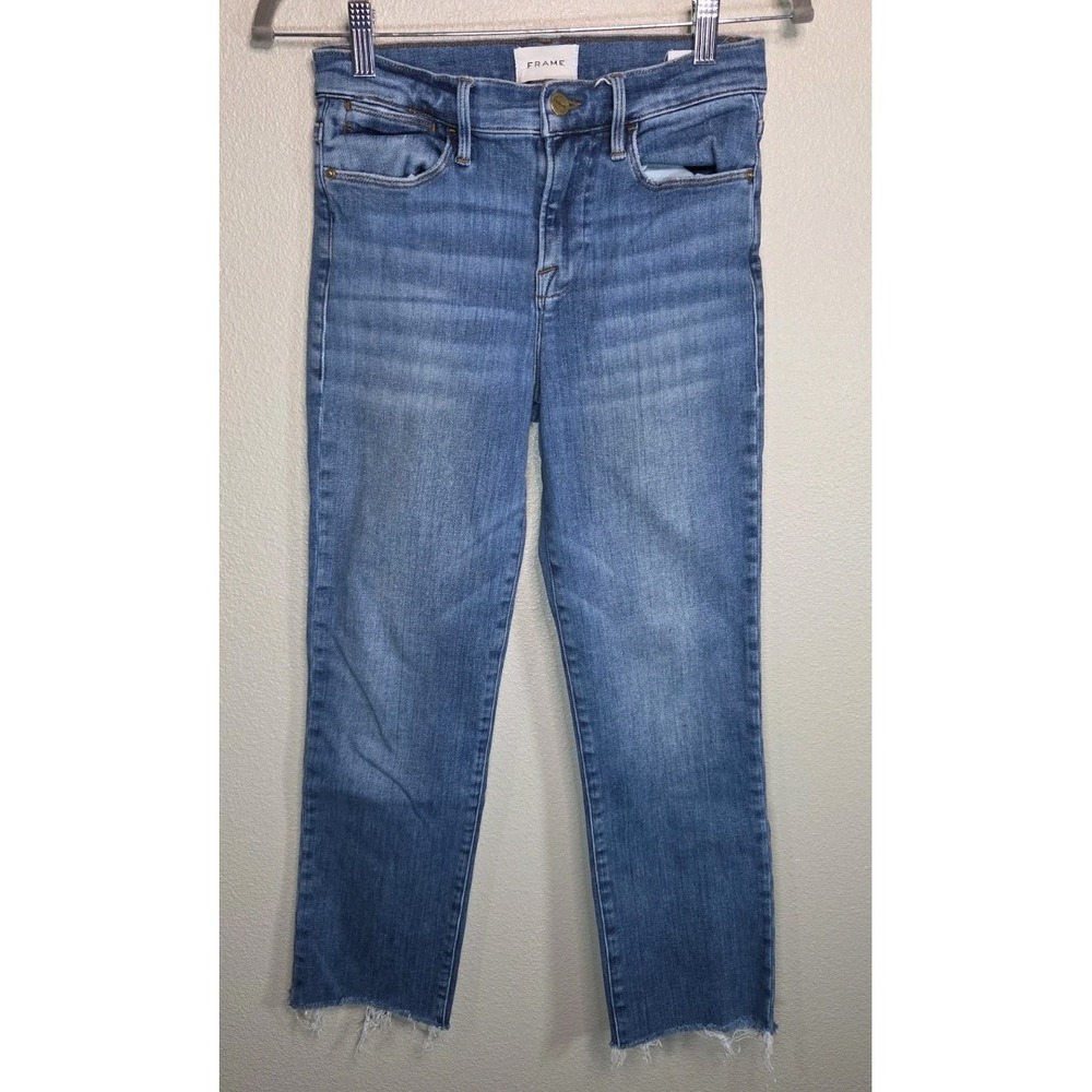 FRAME Le High Straight Jeans Women's 26 Bestia Wash High Rise Raw Hem Cropped - Picture 2 of 9